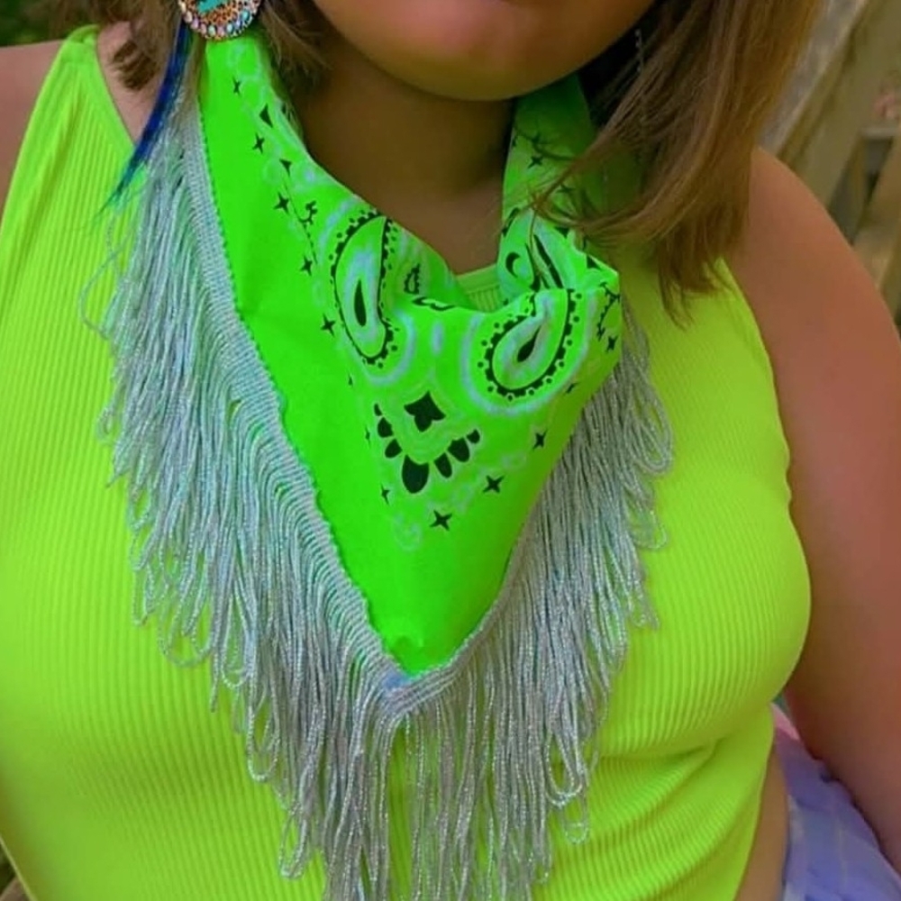 Vibrant Green Bandana with Fringe for Kids